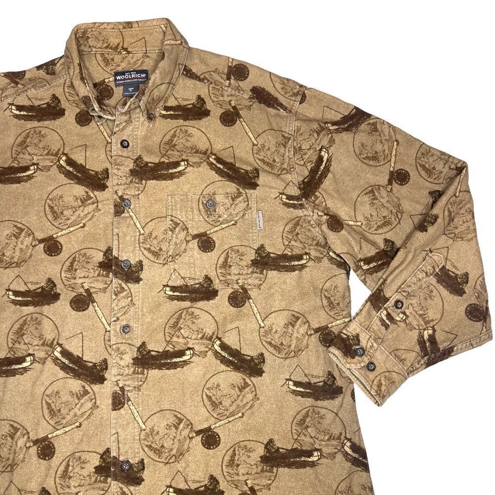 Woolrich Rugged Outdoor Wear Long Sleeve Cotton Shirt Fishing Design Mens‎ Sz XL